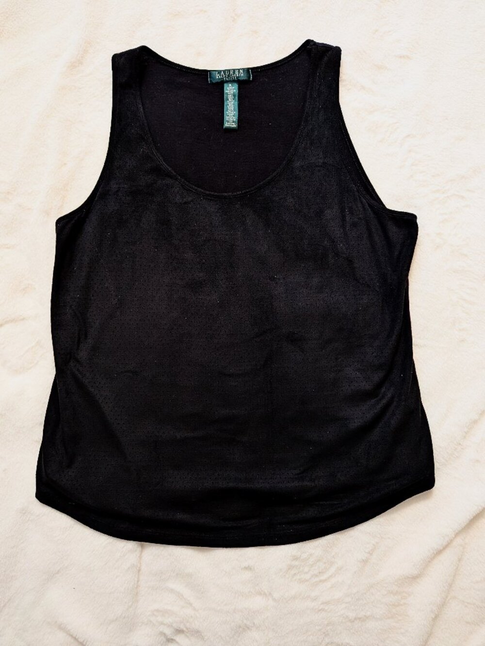 Lauren Ralph Lauren Black Perforated Tank PL Petite Sporty Preppy Office Classic